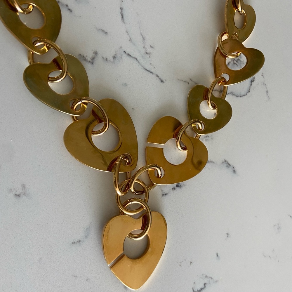 Tory Burch Polished Gold Heart Link Necklace - Picture 1 of 4